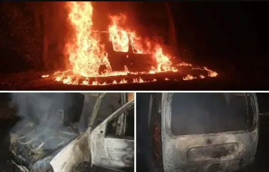 Renault Kangoo вспыхнул прямо во дворе жилого дома в Уфе