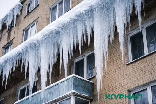 Замерзшая глыба льда на улице Ленина мешает уфимцам проезду